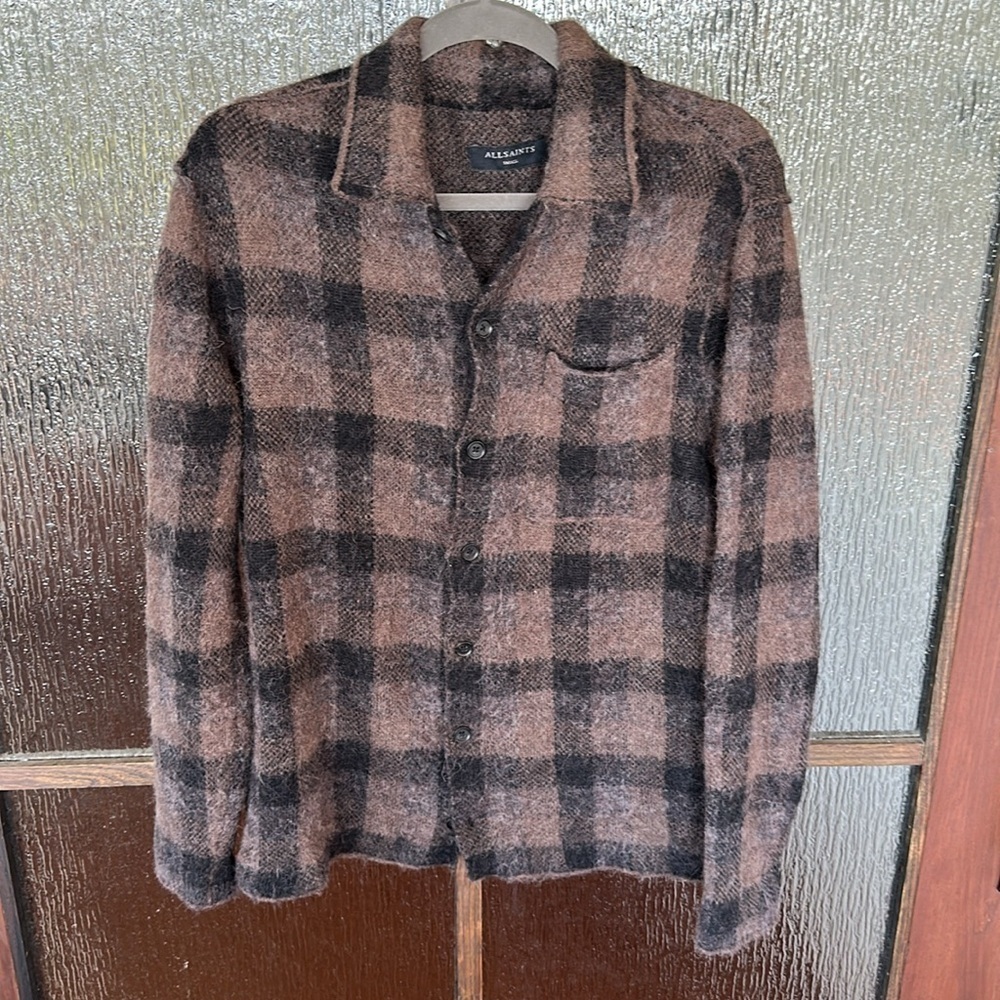 All Saints ASH CHECKED WOOL BLEND JACKET Plaid Brown and Black Men's Jacket